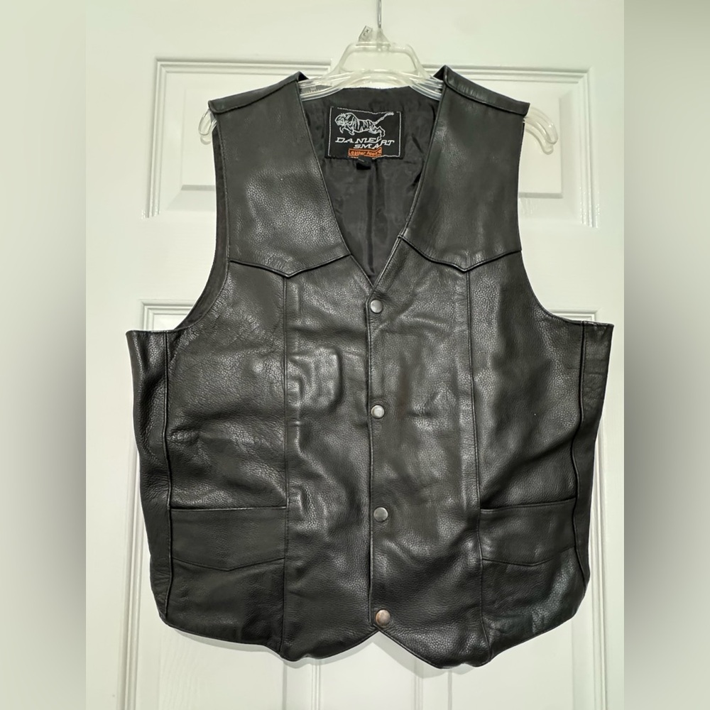 Daniel Smart Genuine Leather Biker Vest - Black